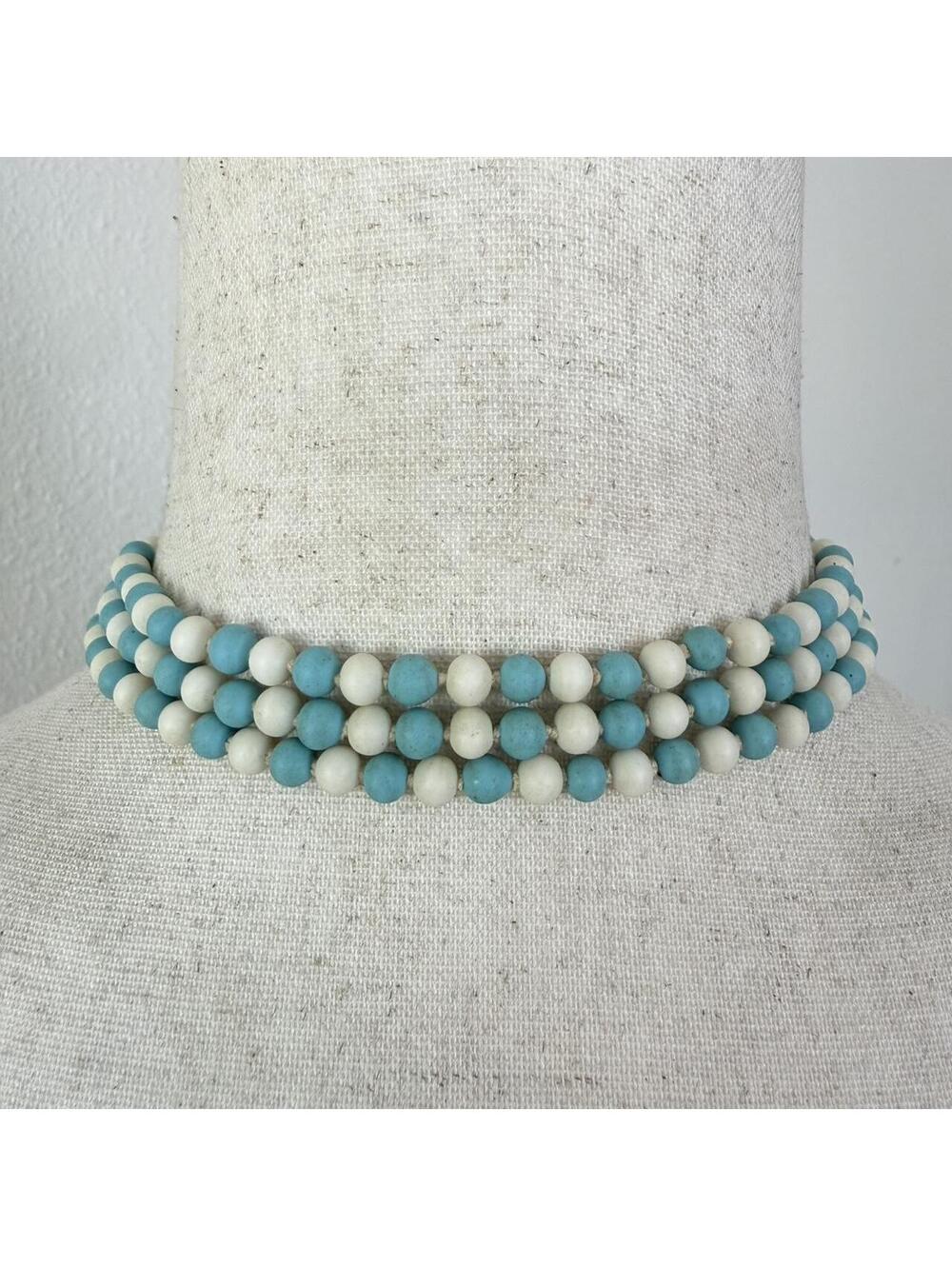 Vintage Turquoise & White 3-Strand Bead Necklace